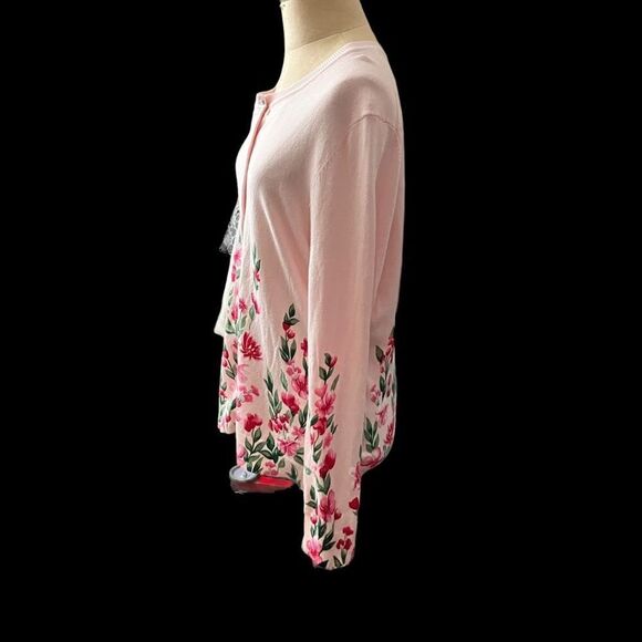 Karen Scott Lt. Pink/Roses Embroidered Cardigan Sweater / SZ: M / NWOT - Picture 4 of 6